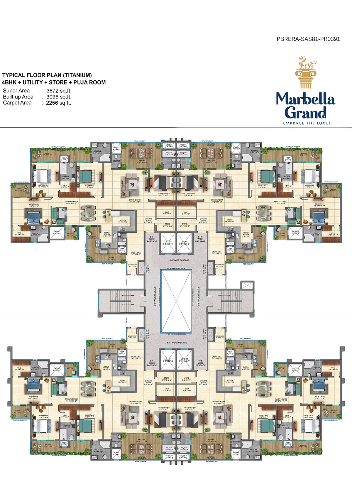 4BHK + UTILITY + TYPICAL FLOOR PLAN