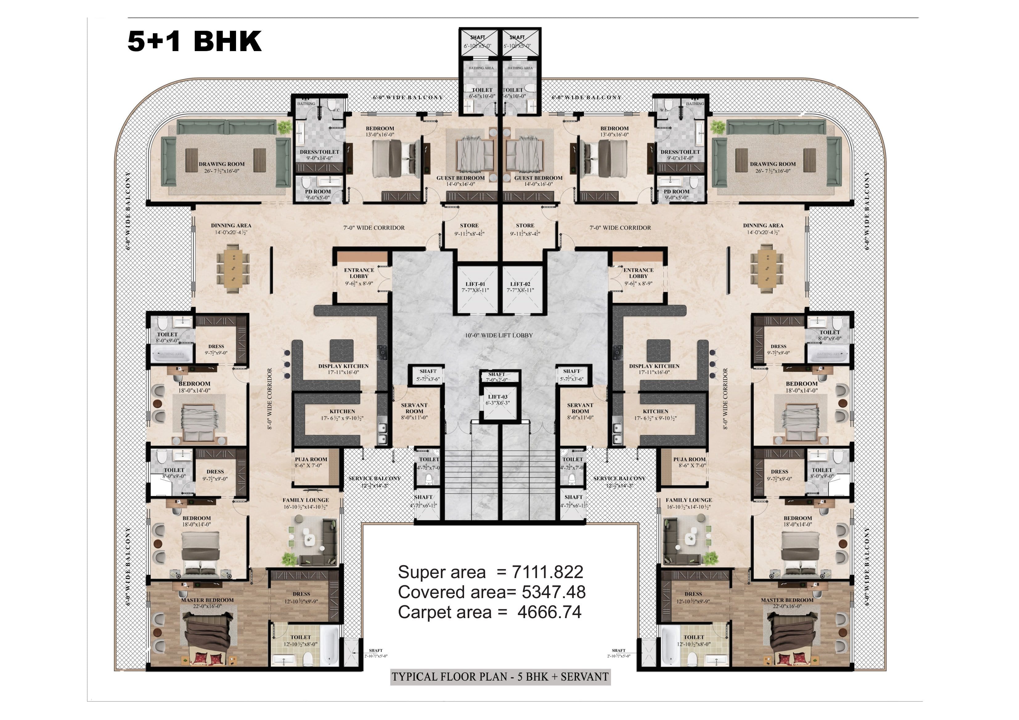 5BHK + UTILITY + TYPICAL FLOOR PLAN