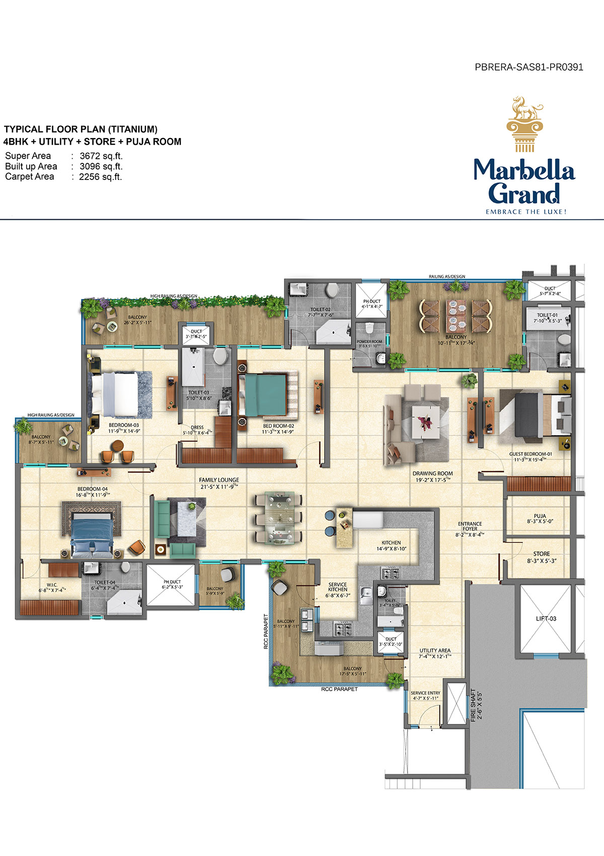 4BHK + UTILITY + TYPICAL FLOOR PLAN